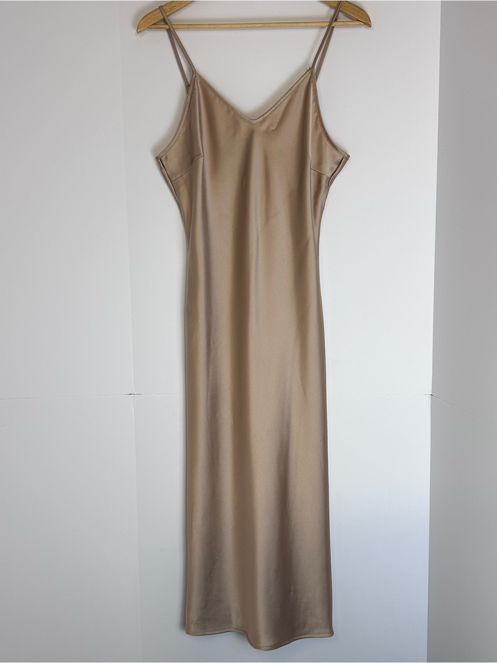 BAILEY 44 Champagne Satin Look Maxi Slip Dress Adjustable Straps medium